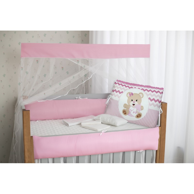 Kit Berço Bebê Urso Rosa